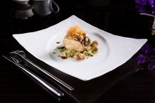Cantonese style seared cod filet with crispy mushroom