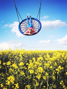 Composite smartphone image of a swing and flowers at Sand le Mere, taken on a smartphone by Elaine Taylor