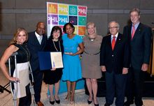 (L-R: Sheila Hess, Philadelphia City Representative; Frederic Bertley, PhD, Senior VP of Science and Education at The Franklin I