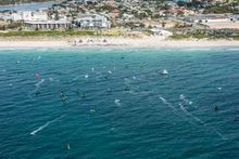 Aerial - racing into Leighton Beach finish line