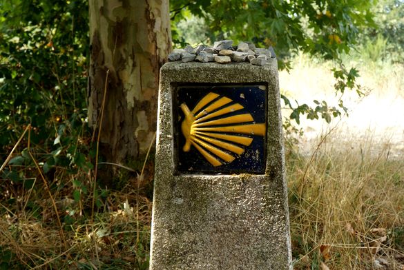 Scallop shell milestone on the Camino de Santiago route