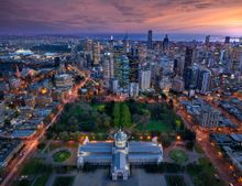 Melbourne Skyline and Royal Exhibition Building, Melbourne, Victoria