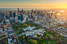 Melbourne Skyline and Royal Exhibition Building, Melbourne, Victoria