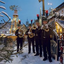 Brass players in traditional miners' uniforms in Annaberg