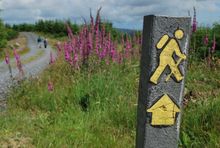 Signpost on the Wicklow Way hiking trail in Ireland