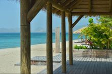 Paradise Beach Nevis Beach Bar with view of St Kitts