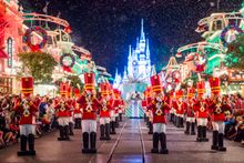 Toy soldiers parade down Main Street at Mickey's Very Merry Christmas Party, one of many unforgettable festive activities in Orlando this holiday season.