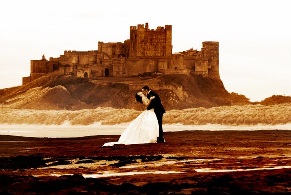 First kiss as Mr & Mrs at Bamburgh Castle