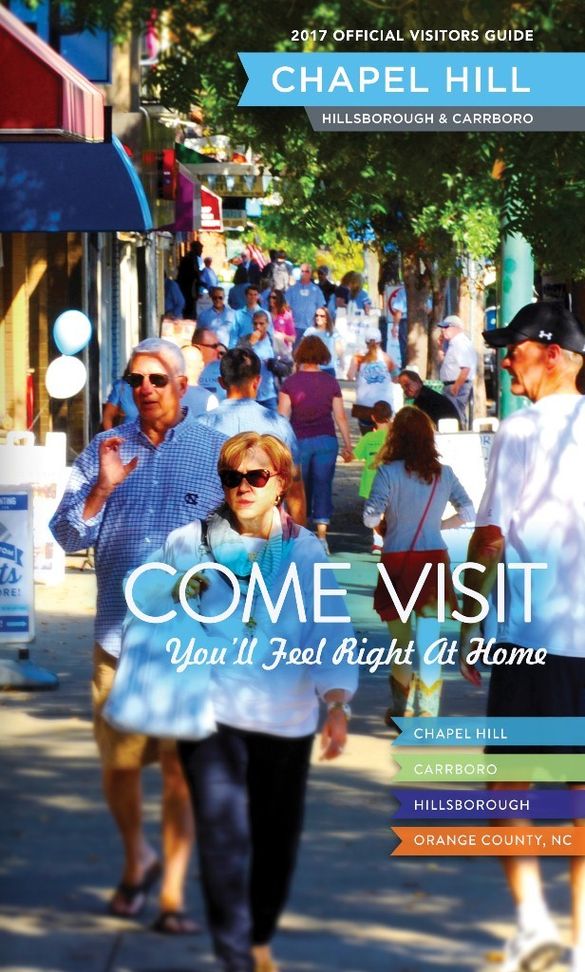 Frankilin Street in downtown Chapel Hill, NC is featured on the cover of the 2017 Chapel Hill/Orange County Visitors Bureau Official Visitors Guide