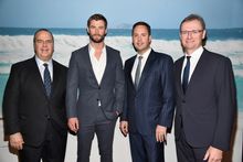 L to R: Virtuoso Chairman and CEO, Matthew Upchurch; Hollywood actor and Australia's global tourism ambassador, Chris Hemsworth; The Minister for Trade, Tourism and Investment, the Hon. Steven Ciobo MP; and Tourism Australia Managing Director John O'