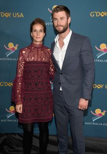 Australian actor Rachel Griffiths and Hollywood actor and Australia's global tourism ambassador Chris Hemsworth at Virtual Australia, New York
