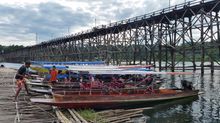 Mon Bridge, Thailand's longest man-made wooden bridge in Sangkhlaburi