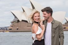 Jess Dunbar and Matt Price in front of the Sydney Opera House where they will perform at the 2017 Australia Day Concert. Credit Destination NSW