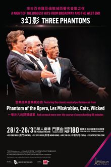Photo caption: Musical theatre fans are in for a treat when Three Phantoms, featuring songs from classic shows such as Les Misérables, Miss Saigon, Mamma Mia! And Cats comes to The Parisian Theatre on Feb. 28 – Mar. 26, 2017. Tickets go on sale Feb. 9, 20