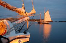Windjammers Mary Day and Stephen Taber at anchor at the end of the day.