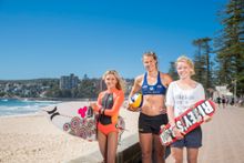Junior Surfer Cedar Leigh-Jones, Beach Volleyball player Katie Bartoli and Skateboarder Poppy Olsen at Manly Beach  