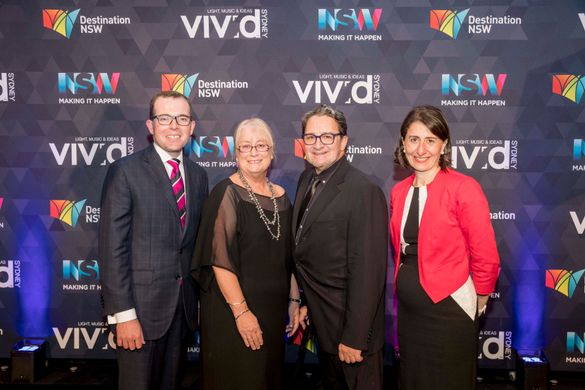 Vivid Sydney 2017 Program Launch (L-R) Minister for Tourism and Major Events Adam Marshall, CEO Destination NSW and Executive Producer Vivid Sydney Sandra Chipchase, Vivid Sydney Creative Director Ignatius Jones, NSW Premier Gladys Berejiklian