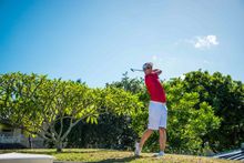 Jaco van Zyl teed off the launch of the 2017 AfrAsia Bank Mauritius Open from the terrace of The Heritage Le Telfair Golf and Spa Resort in Mauritius on Thursday as they hit golf balls into the Indian Ocean.
