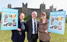 Launching Great Days Out in Norfolk & Suffolk 2017 at Framlingham Castle (English Heritage). L to R Fiona Siddall, Easton Farm Park, Martin Dupee Chairman NSTA and Africa Alive and Abbie Connell-Smith, English Heritage