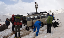 Expedition team in transit in the Zagros mountains in Iraqi Kurdistan on an adventure travel expedition with Secret Compass
