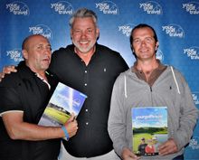 Richard O'Brien (left) with Darren Clarke and pal Mark Hubbocks