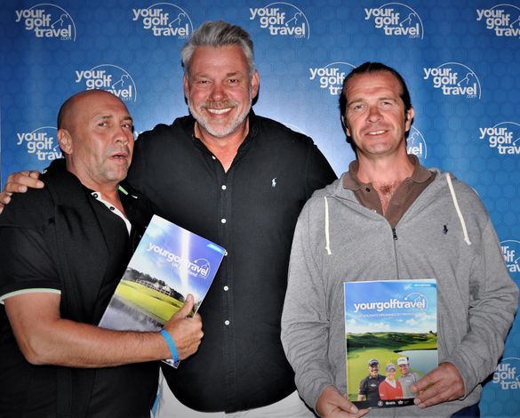 Richard O'Brien (left) with Darren Clarke and pal Mark Hubbocks