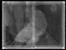 Upside-down x-ray of NMS’ La Condition Humaine, clearly showing, on the left, the legs and hand of a woman and the base of a column