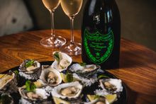 Dom Perignon pop-up at Grain bar - bottle and dozen oysters Vivid Sydney