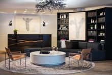 The living room lobby at Kimpton Glover Park Hotel in Washington, DC.