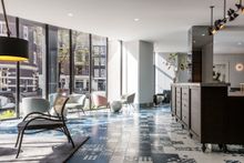 The living room lobby at Kimpton De Witt Hotel in Amsterdam, Netherlands.