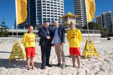 Pictured - John Brennan and Tomas Johnsson with two SLSQ lifeguards