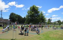 Children climbing on the new electronic playground at Longford, Tasmania