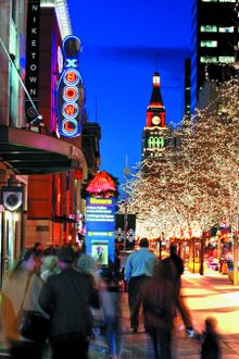 The 16th Street Mall in downtown Denver is home to over 300  stores and over 50 restaurants