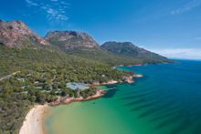 An aerial photo of Freycinet Lodge