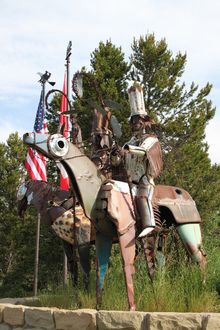 Blackfeet Warrior sculptures greet visitors entering the Blackfeet Nation.