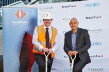 Peppers Southbank sod turning, featuring (L-R) Point Polaris Director Andrew Hogan and Mantra Group Regional General Manager Doug Flavell