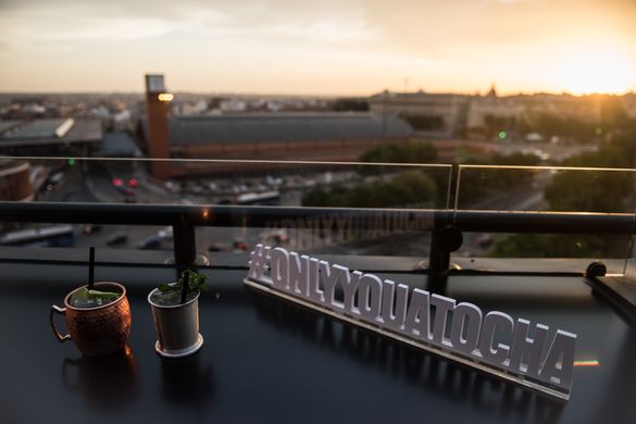 Cocktails and view of Madrid from Only YOU Atocha SEPTIMA bar