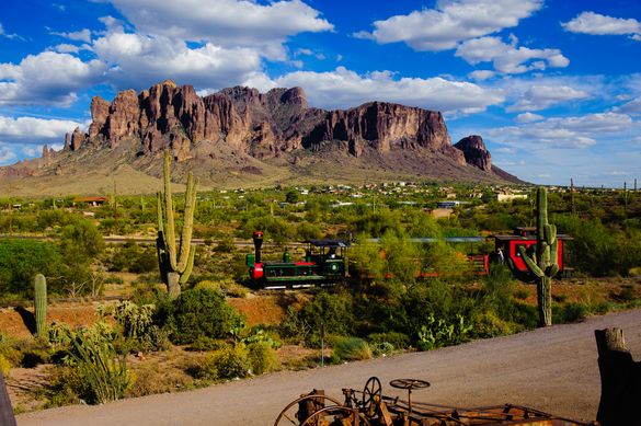 The Superstition Mountains to the east of Mesa, Arizona is one of the most popular day trips for Arizona visitors. 