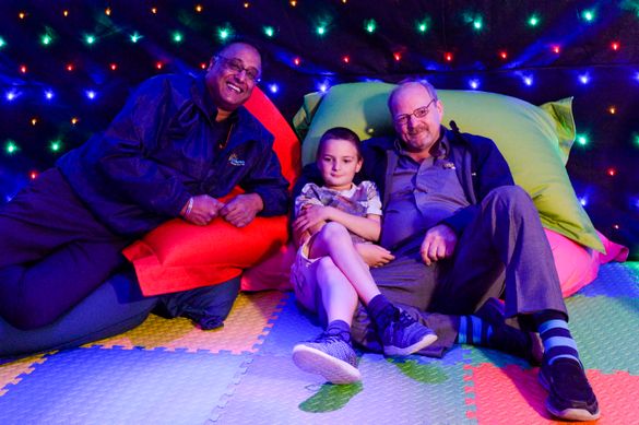 Pictured at Sand Le Mere Holiday Village for the opening of a new sensory room called Sonny's Sensory Room is Allan Cooke with son Sonny and Amby Tatla, General Manager at Sand le Mere. Pictured at Sand Le Mere Holiday Village for the opening of a new sensory room called Sonny's Sensory Room is Allan Cooke with son Sonny and Amby Tatla, General Manager at Sand le Mere.