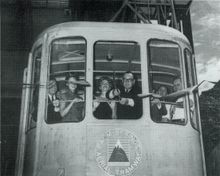Governor Brown cuts the ribbon inaugurating the first Tram ride in 1963