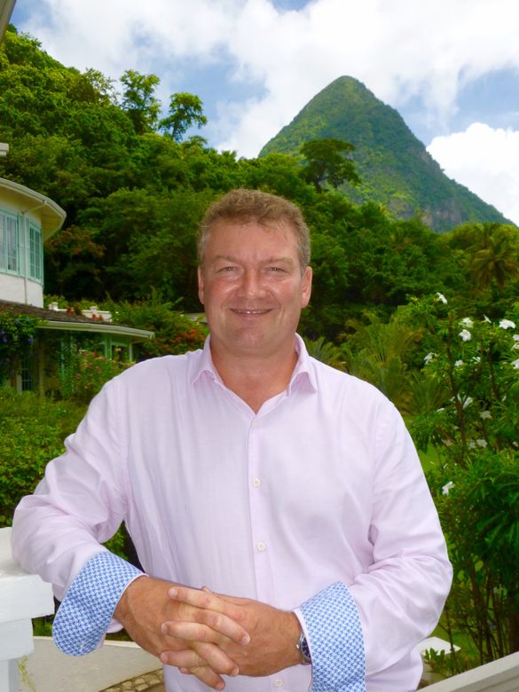 Sugar Beach GM Mark Sterner in front of the iconic UNESCO World Heritage-listed Gros Piton Sugar Beach GM Mark Sterner in front of the iconic UNESCO World Heritage-listed Gros Piton