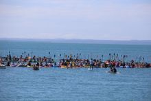 Paddlers show their support for whales during the annual Paddle Out for Whales in Hervey Bay which is being held on August 20 this year.