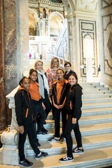 Astrid Mulholland-Licht (Director ANTO), Bernie Heard (General Manager GICC), Lyn Williams Oam (Artistic Director GICC) with choristers at the Kunsthistorische Museum, Vienna