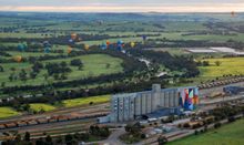 National Ballooning Championships, Northam WA 2015 - balloons flying over wheat silos