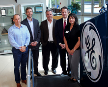 Melbourne Mayor Kathy Meehan joins GE Transportation and All Aboard leaders in touring GE’s local plant where the signal equipment for All Aboard Florida’s passenger-rail service will be designed and engineered. Pictured from left to right are: Keith Szew