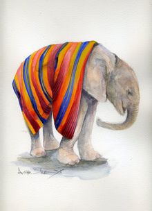 Sketch for Survival original watercolour donated by artist Angela Sheldrick, daughter of Dame Daphne Sheldrick