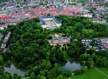 Aerial view of Friedenstein, Ducal Museum and the gardens