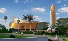 STYLE AND SUBSTANCE – The stylized shape of the new home for Space Shuttle Atlantis incorporates hues of orange and gold to repr
