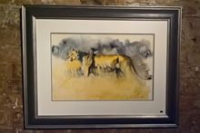 Sketch for Survival Lot 1 - Ngorongoro Lioness by Karen Laurence-Rowe, on display at the Crypt Gallery in London