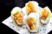 Deep fried American oyster with port wine sauce